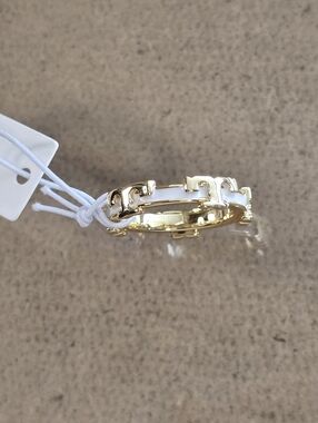 Tory Burch Gold and White Link Hoop Earrings - Women Jewelry